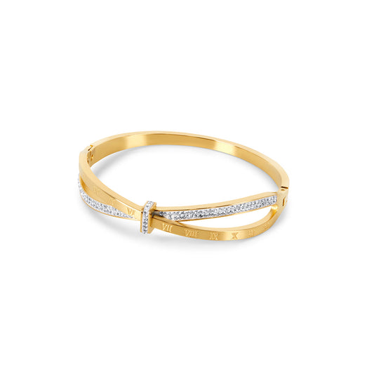 Bracelete Romano Zircônia Banhado em Ouro 18k