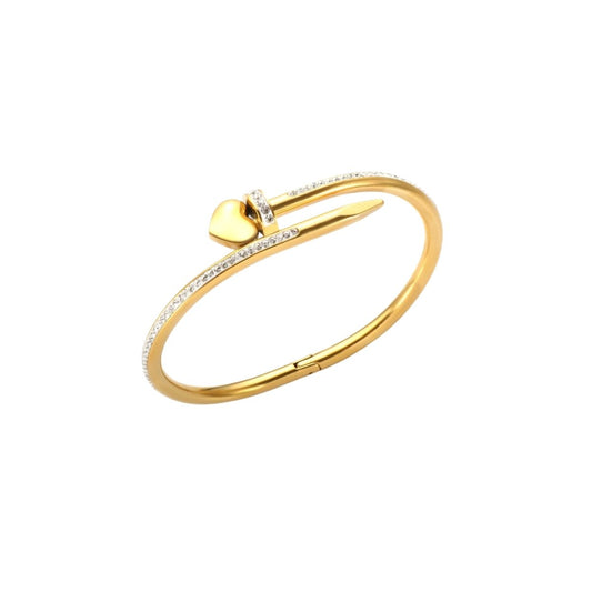 Bracelete Prego Cravejado Zircônia Banhado em Ouro 18k